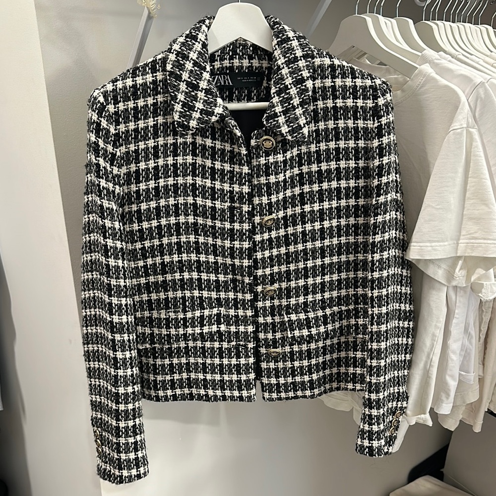 Zara Black and White Tweed Jacket